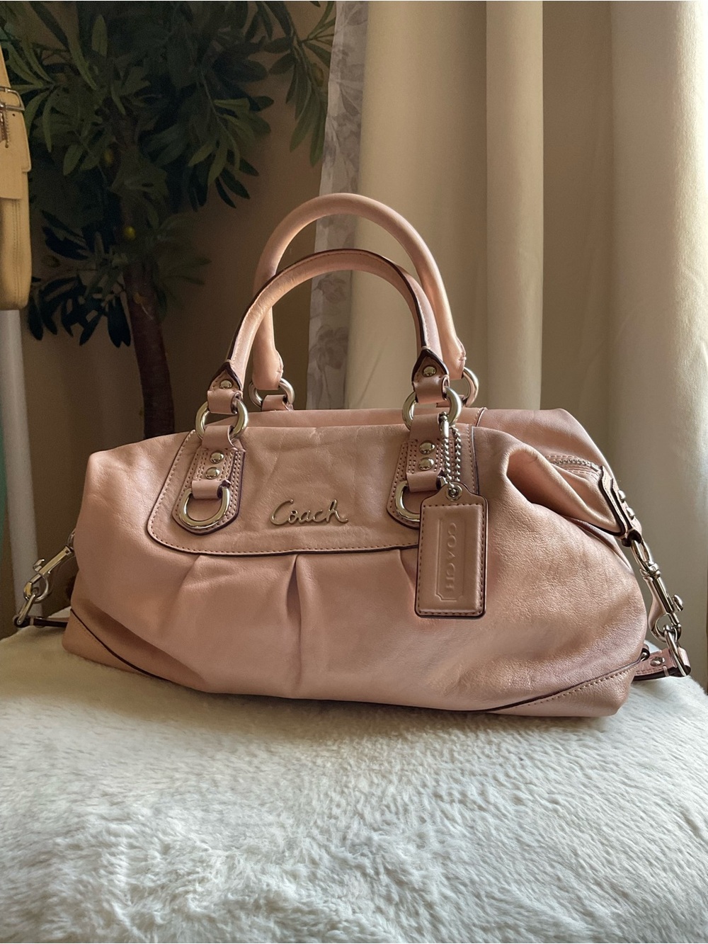 Coach Blush Pink Leather Satchel with Top Handles